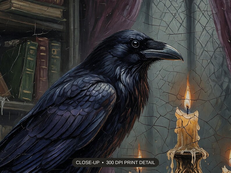 Close-up print detail of the dark academia print artwork at 300 DPI