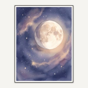 Waning moon illustration in dusty indigo palette