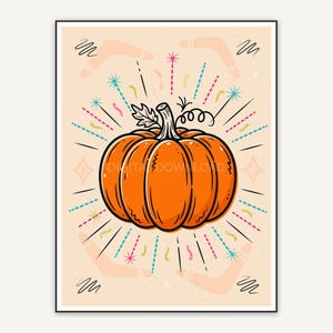 retro mid century pumpkin print in orange and black on cream