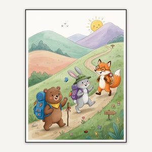 Fox with backpack in soft watercolor storybook style