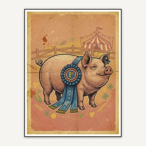 Prize pig with red award ribbon