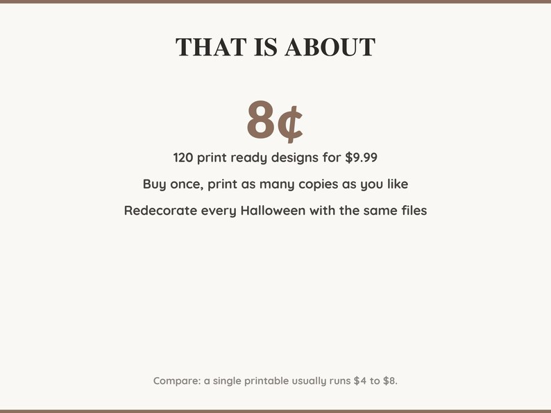 Value card: 120 Halloween printable designs works out at a few cents per print