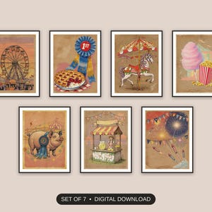 Set of 7 americana summer print printable prints shown as a gallery wall