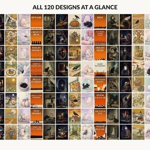 All 120 Halloween printable designs in the bundle shown together on one contact sheet