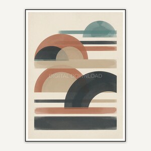 Japandi abstract with half circles and bands in earth tones