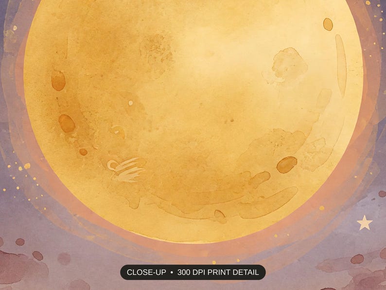 Close-up print detail of the harvest moon celestial art artwork at 300 DPI