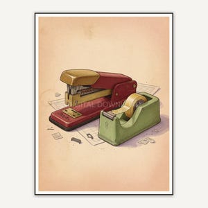 vintage stapler and tape dispenser illustration
