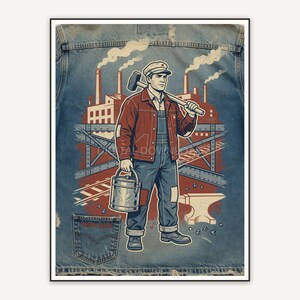 vintage hard hat factory print