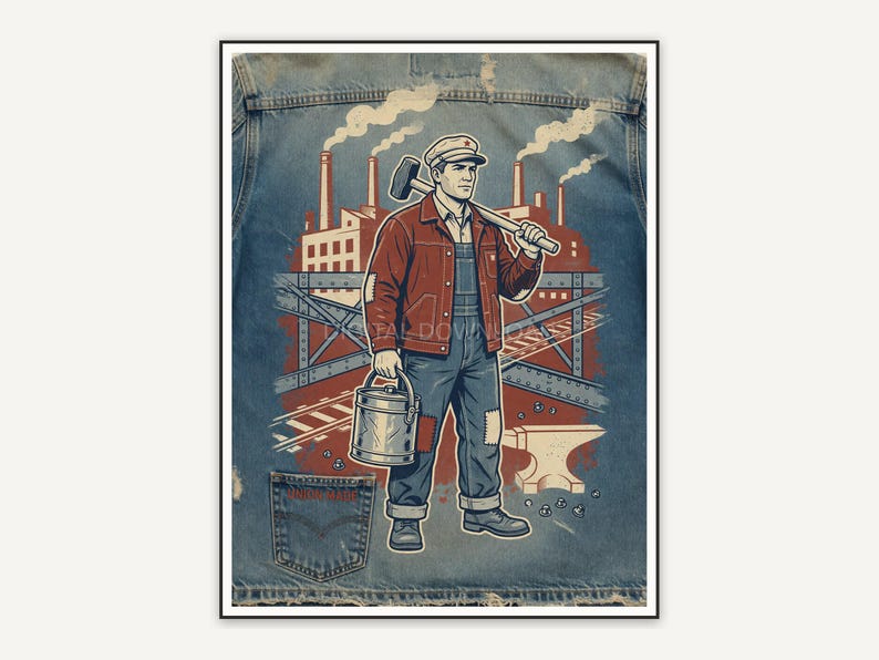 vintage hard hat factory print
