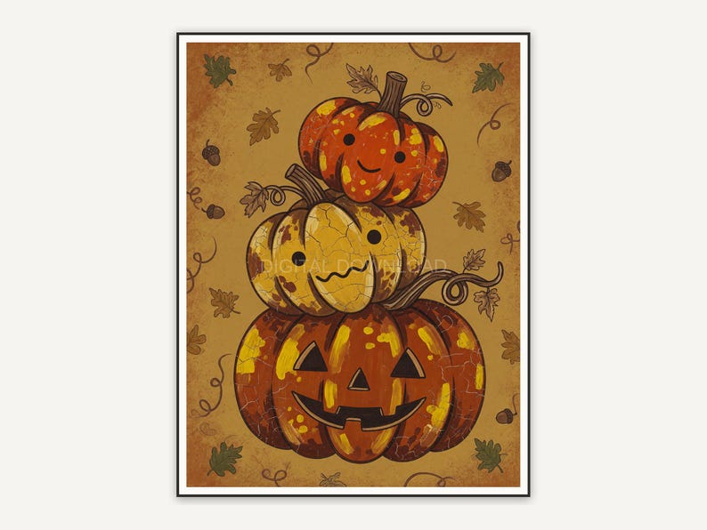 Stack of three mustard and rust pumpkins