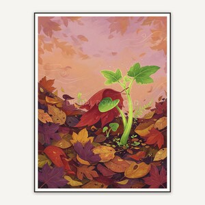 pumpkin seedling through leaves
