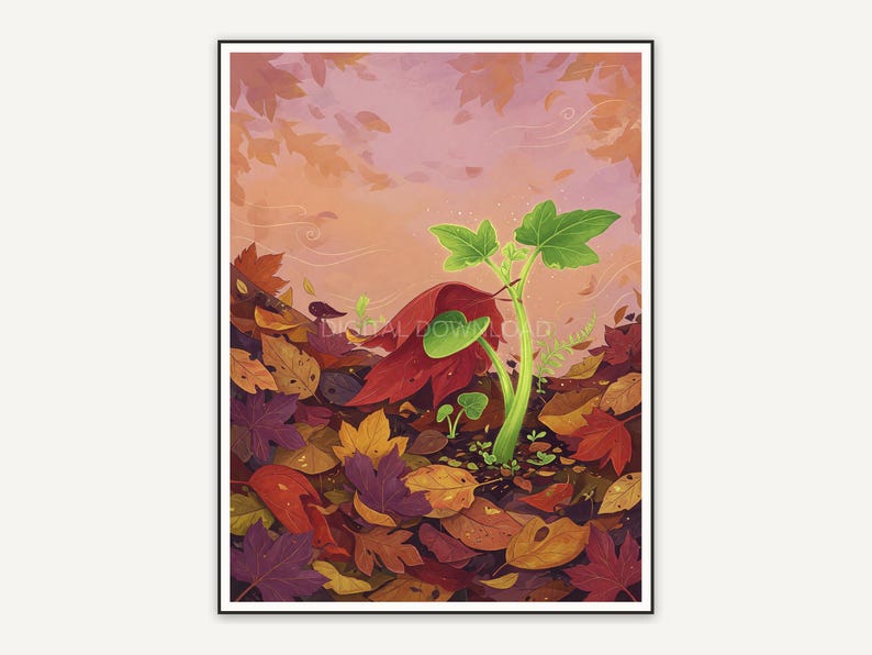 pumpkin seedling through leaves