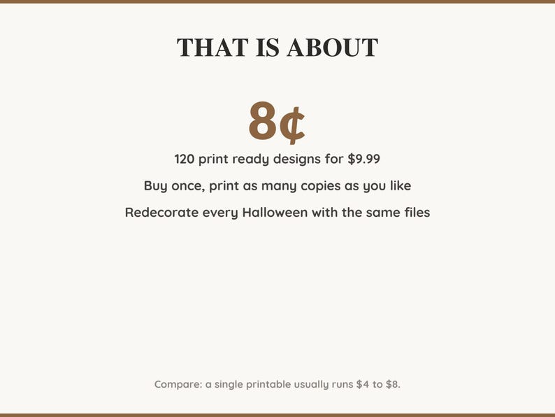 Value card: 120 Halloween printable designs works out at a few cents per print