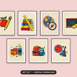 Set of 7 classroom printable printable prints shown as a gallery wall