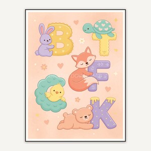 Baby fox with letter F in pastel tones
