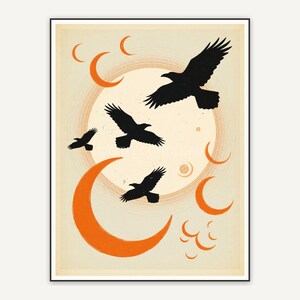 Cream background full moon with raven silhouettes