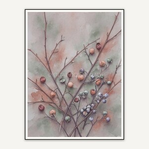 dried branches with tiny fruits cozy print