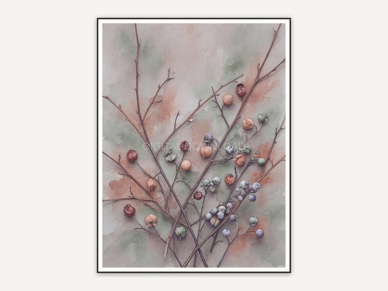 dried branches with tiny fruits cozy print