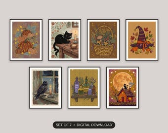 Halloween-Küchendeko, 7-teiliges Set, verspielter Cottagecore-Folk-Stil, rustikale Küchendekoration, gemütlicher Herbstkamin, digitaler Download