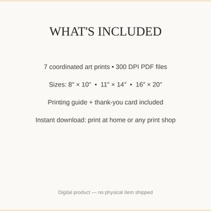 What's included: 7 art prints as 300 DPI PDFs in three sizes plus printing guide and thank-you card