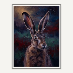 Oil style hare portrait with moody tones