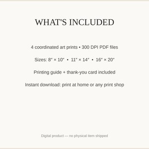 What's included: 4 art prints as 300 DPI PDFs in three sizes plus printing guide and thank-you card