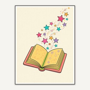 Open book with stars icon print on cream