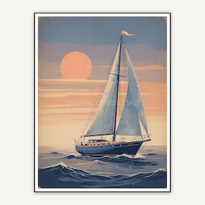 Faded sailboat at sunrise for porch wall