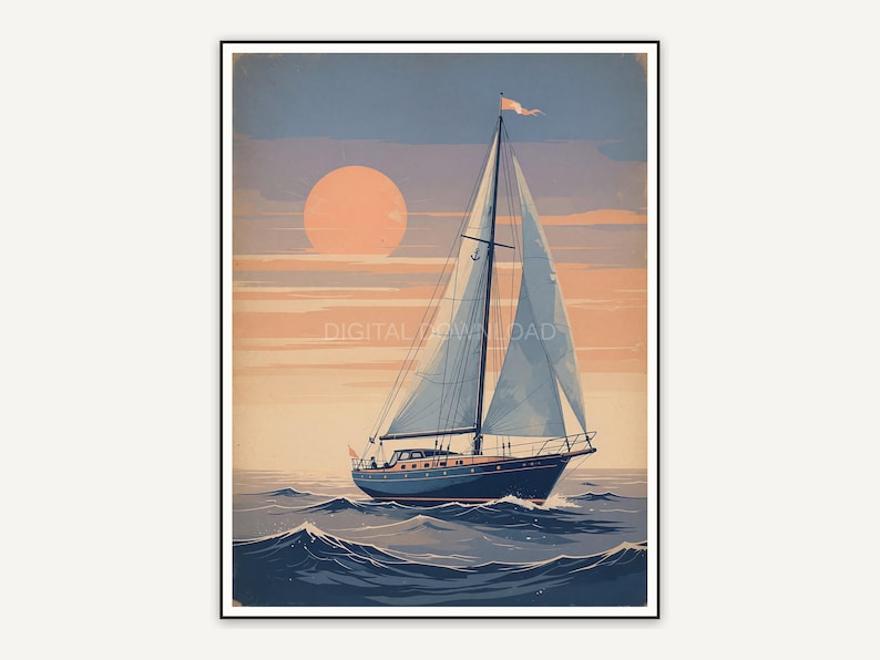 Faded sailboat at sunrise for porch wall
