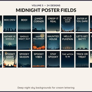 Volume 5 Midnight Poster Fields: 24 printable Halloween art designs, deep night sky backgrounds for cream lettering