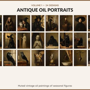 Volume 1 Antique Oil Portraits: 24 printable Halloween art designs, muted vintage oil paintings of seasonal figures