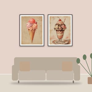 retro summer treat illustrations printable art framed above a sofa in a styled living room