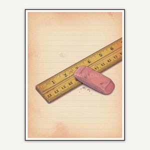 vintage ruler and eraser illustration