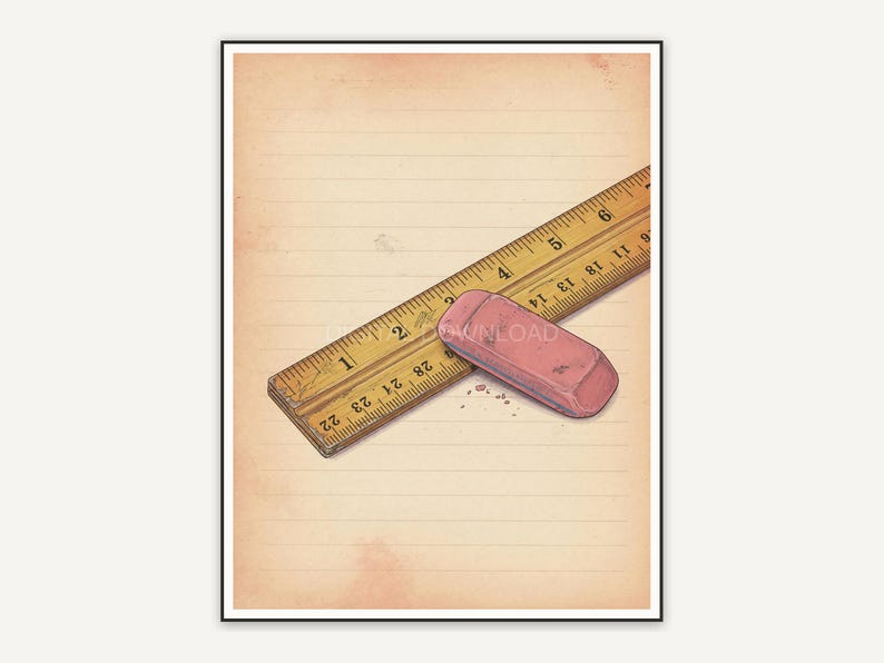 vintage ruler and eraser illustration