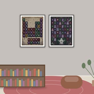 halloween science classroom decor printable art framed above a classroom reading corner with a bookshelf and rug