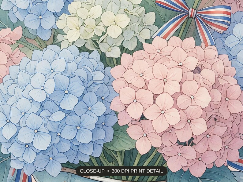 Close-up print detail of the floral americana artwork at 300 DPI