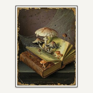 Vintage oil painting of mushrooms on antique book