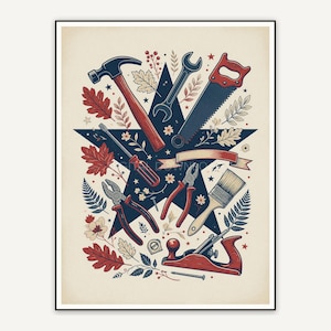 Retro tools and foliage in vintage palette