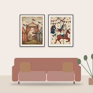 vintage americana summer printable art framed above a sofa in a styled living room