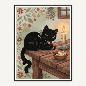 Black cat on wooden table with candle