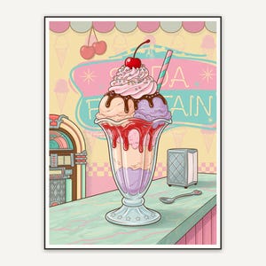 retro sundae in glass print