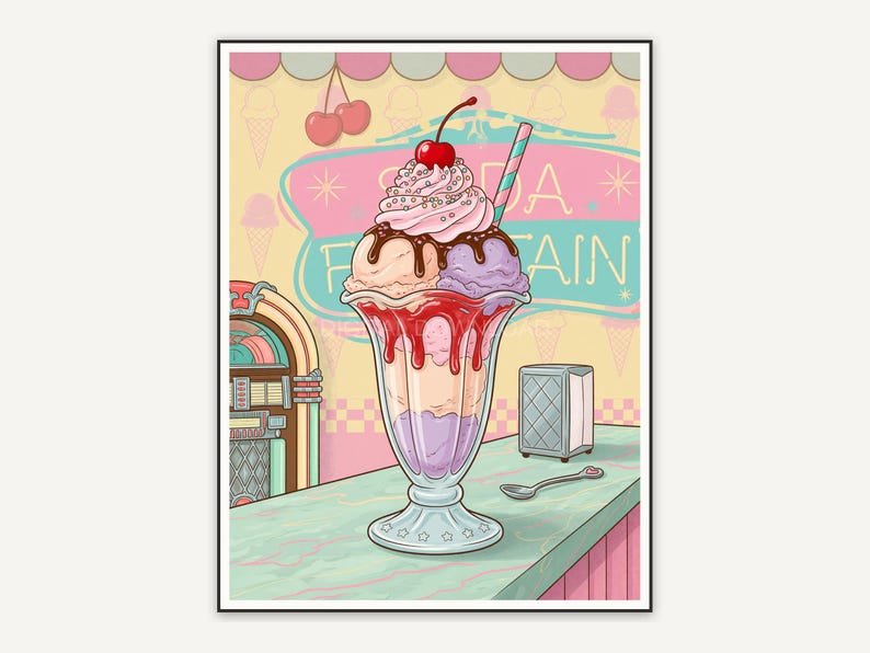 retro sundae in glass print