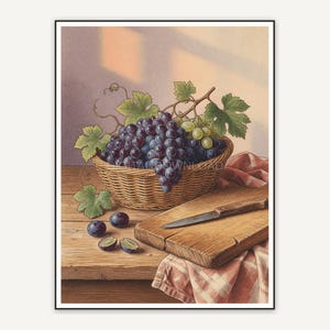 vintage basket with grapes print