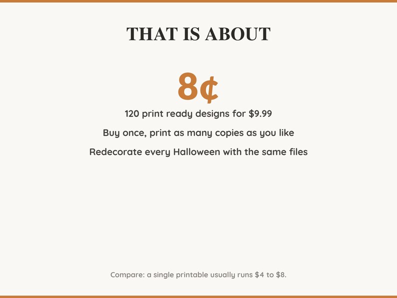 Value card: 120 Halloween printable designs works out at a few cents per print