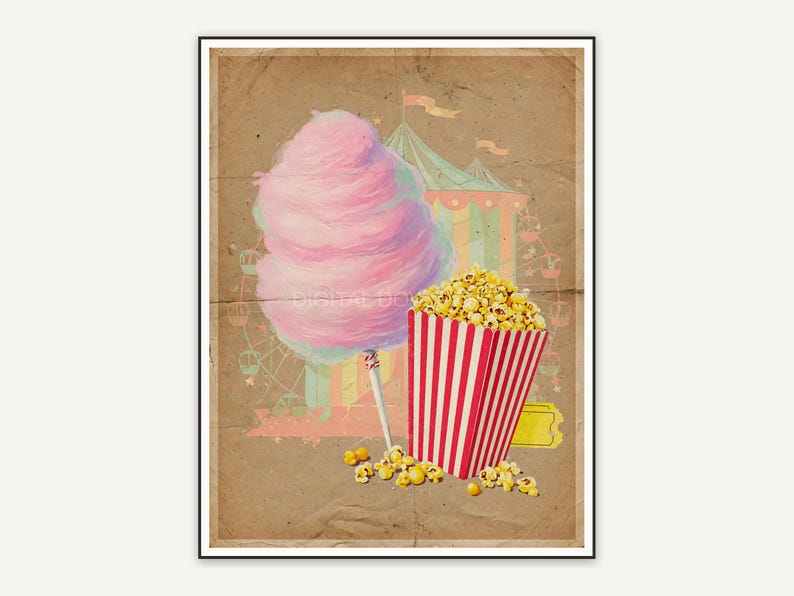 Cotton candy cone and popcorn box
