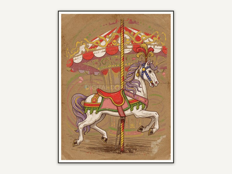 Carousel horse with golden saddle