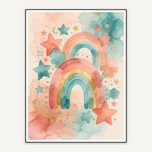 First boho rainbow arch print in coral teal and gold