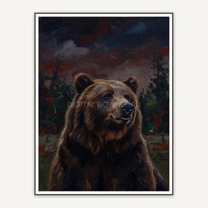 Oil style bear portrait with moody tones