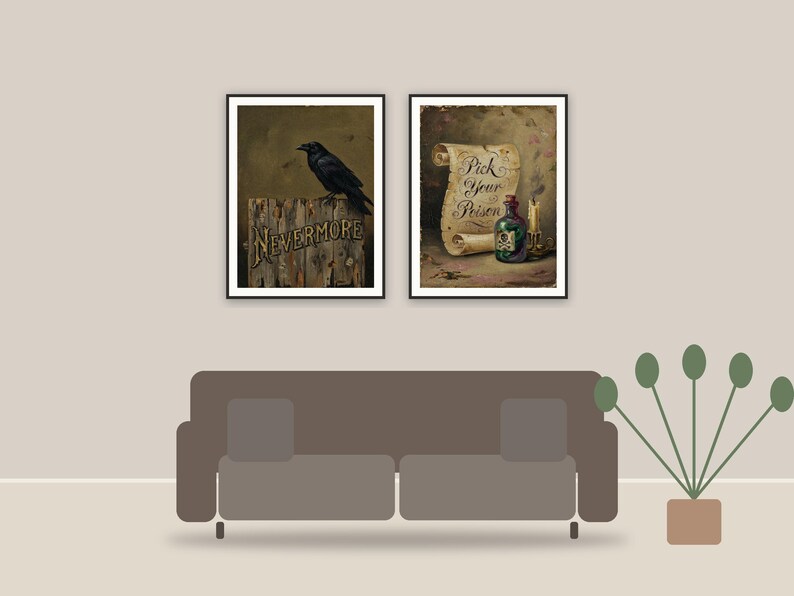 halloween quote print printable art framed above a sofa in a styled living room