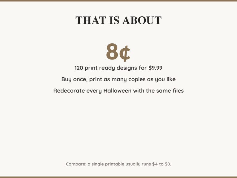 Value card: 120 Halloween printable designs works out at a few cents per print
